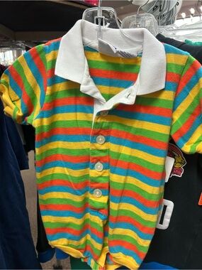 Circo Multicolor Striped Polo Romper with White Collar